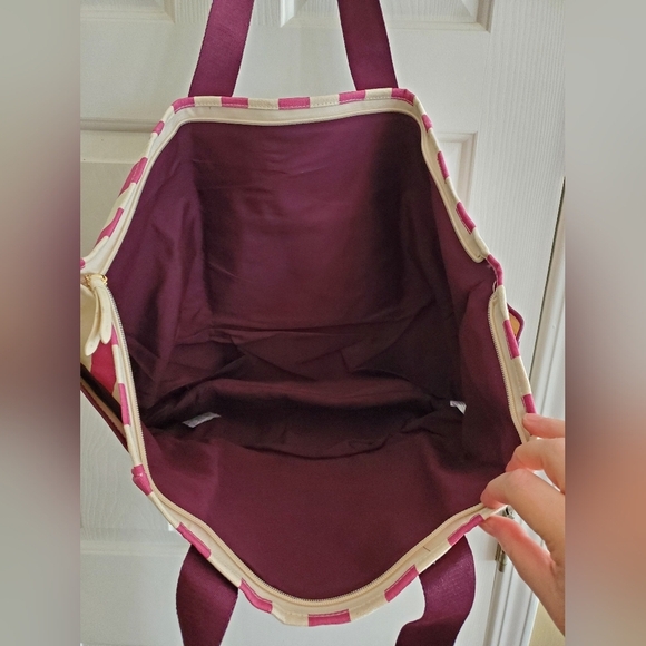 NWT Victoria's Secret Pink Striped Carry On Large Canvas Zipper Beach Tote - Picture 9 of 11